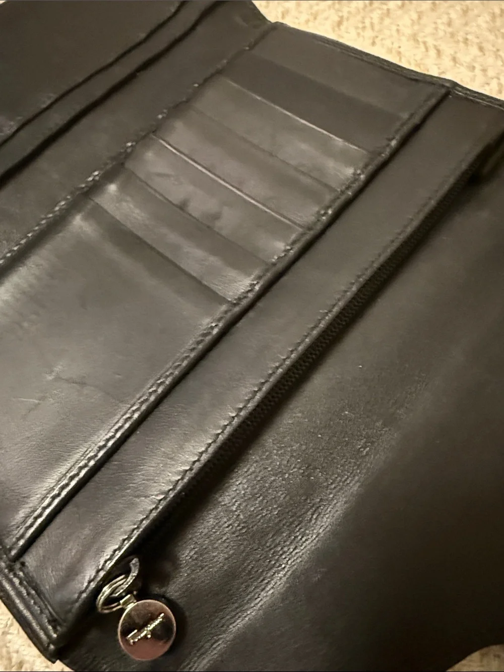 Salvatore Ferragamo Black Nylon Leather Tri Fold Wallet Clutch Vintage